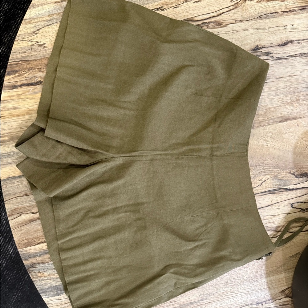 Olive Green Linen Shorts